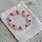 "Fu Yao" Original Chinese Style 12mm Rhodonite & Rose Quartz Bracelet - Fire Element Healing Crystal for Emotional Balance, Boundaries, and Real Love | Rose Stone Jewelry