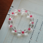 "Treading on Snow" Original 12mm High Ice Azeztulite & Rhodonite Bracelet - Fire Element Healing Crystal for Wealth, Emotional Balance, and Real Love | Rose Stone Jewelry