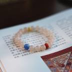 "Hua Ying Chun Shi" New Chinese Style Pink Chalcedony Bracelet with 8mm Kyanite | Natural Healing Crystal Beaded Jewelry
