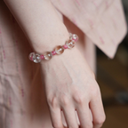 "Treading on Snow" Original 12mm High Ice Azeztulite & Rhodonite Bracelet - Fire Element Healing Crystal for Wealth, Emotional Balance, and Real Love | Rose Stone Jewelry