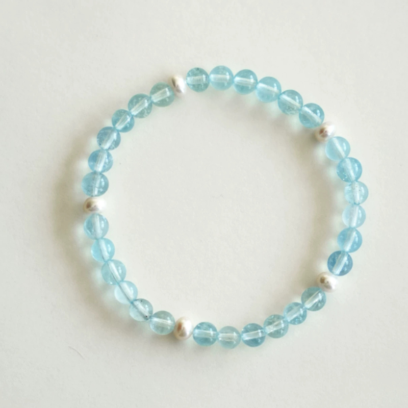 "Mint" Original 6mm Natural Ice Aquamarine & Freshwater Pearl Bracelet | Communication & Confidence Healing Crystal | Water Element Jewelry Gift for Aries Gemini Pisces
