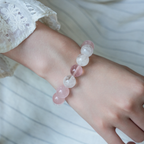 "Xi Zi" Original 11mm Madagascar Rose Quartz & Snow Phantom Bracelet - Relationship Luck & Self-Love Healing Crystal Gift | Independent Women Jewelry