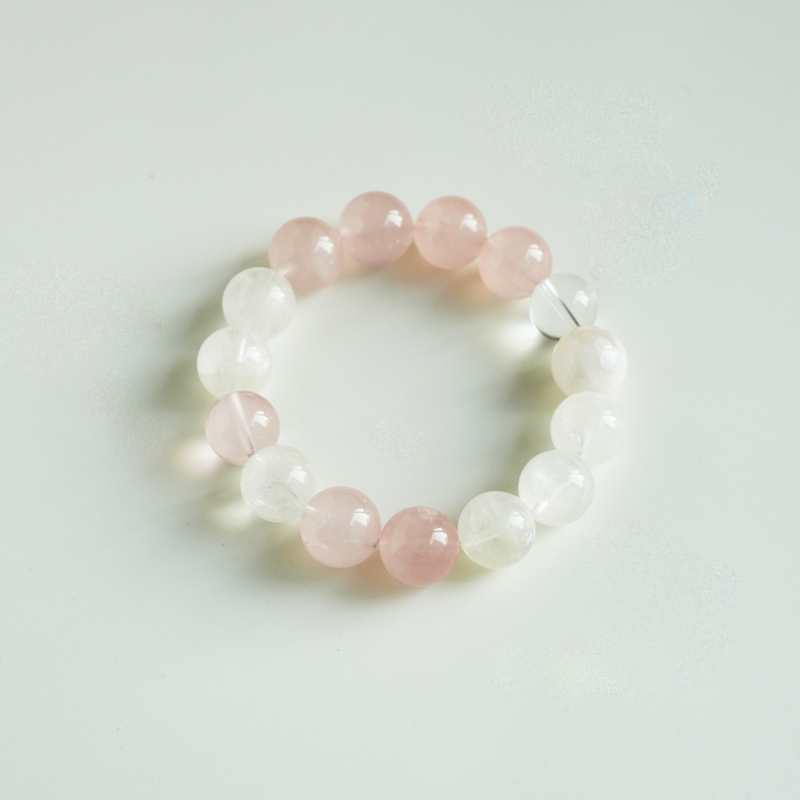 "Xi Zi" Original 11mm Madagascar Rose Quartz & Snow Phantom Bracelet - Relationship Luck & Self-Love Healing Crystal Gift | Independent Women Jewelry