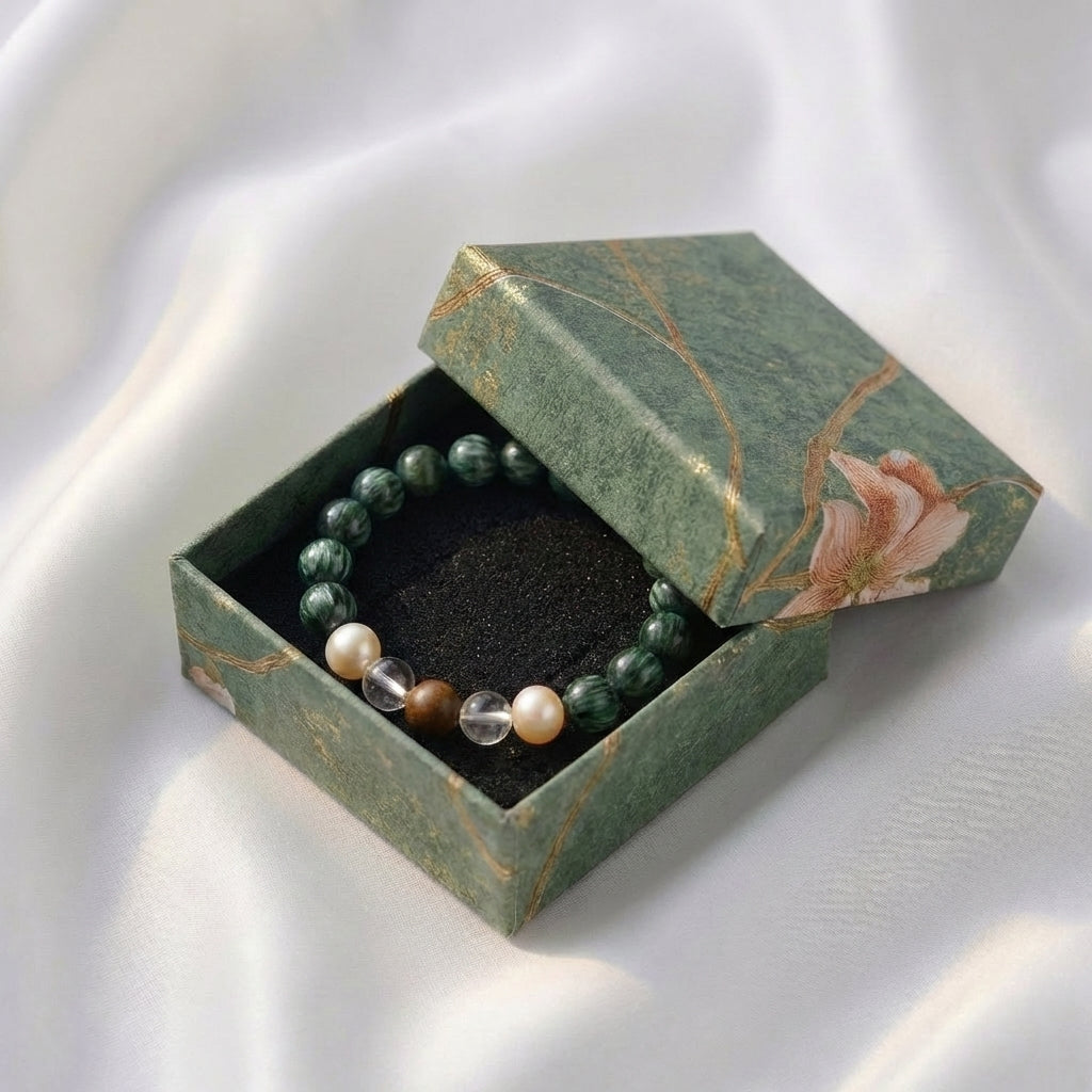 Feng Shui Wood Element Bracelet: Seraphinite & Tibetan Incense | Jiangnan Elegance with Pearl & Quartz Healing Jewelry（wood））
