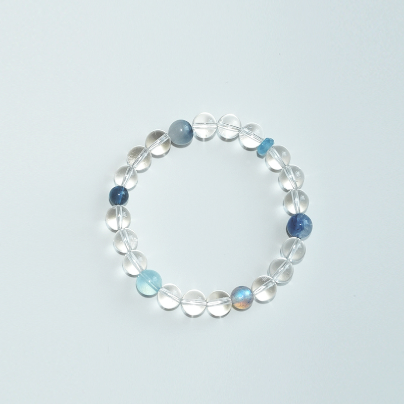 Midsummer Blue · Original High-Clarity Clear Quartz & Aquamarine Bracelet: Coolness & Serenity