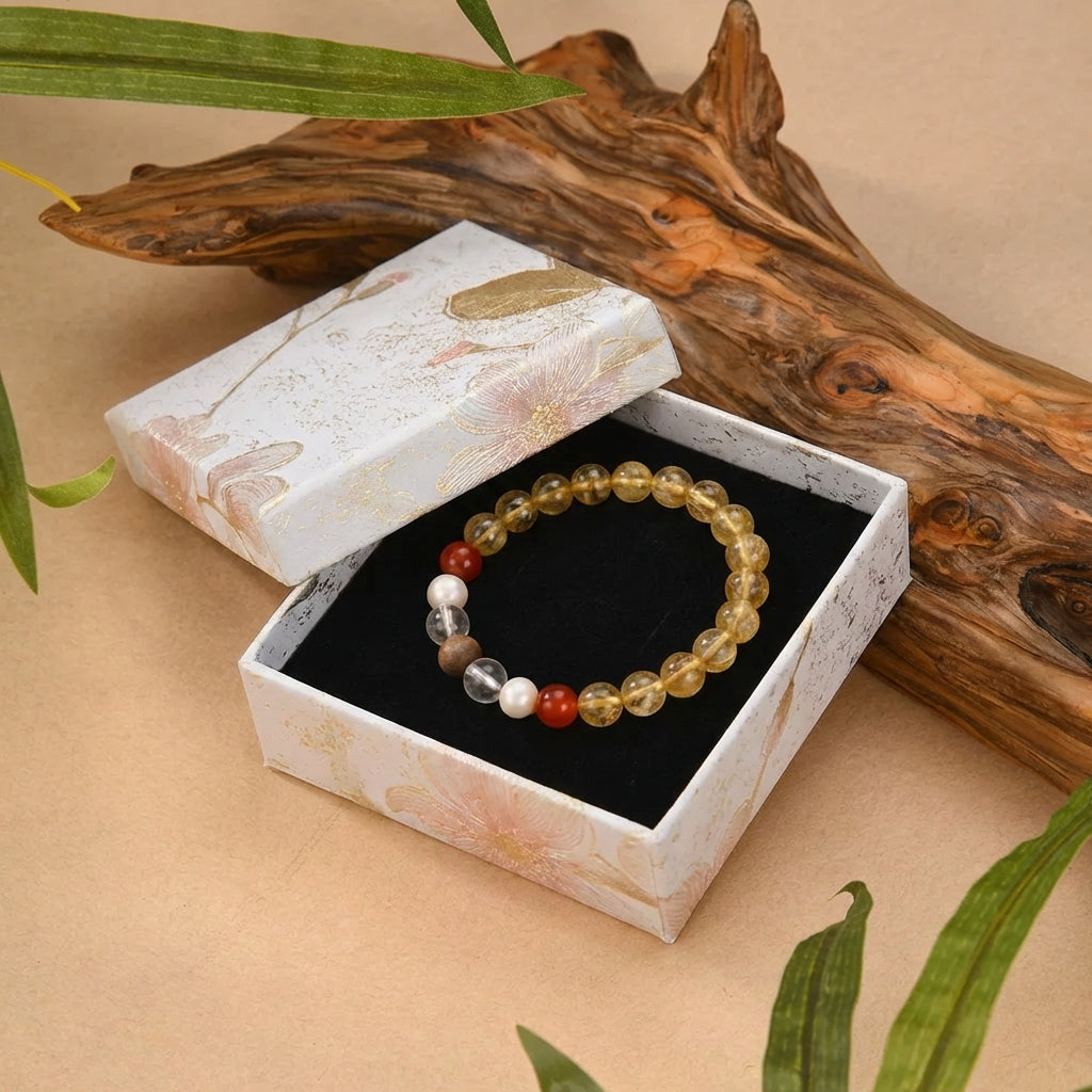 Heartland · Deep Earth Golden Rutilated Quartz & Red Agate Bracelet with Pearl & Handcrafted Tibetan Incense（earth）