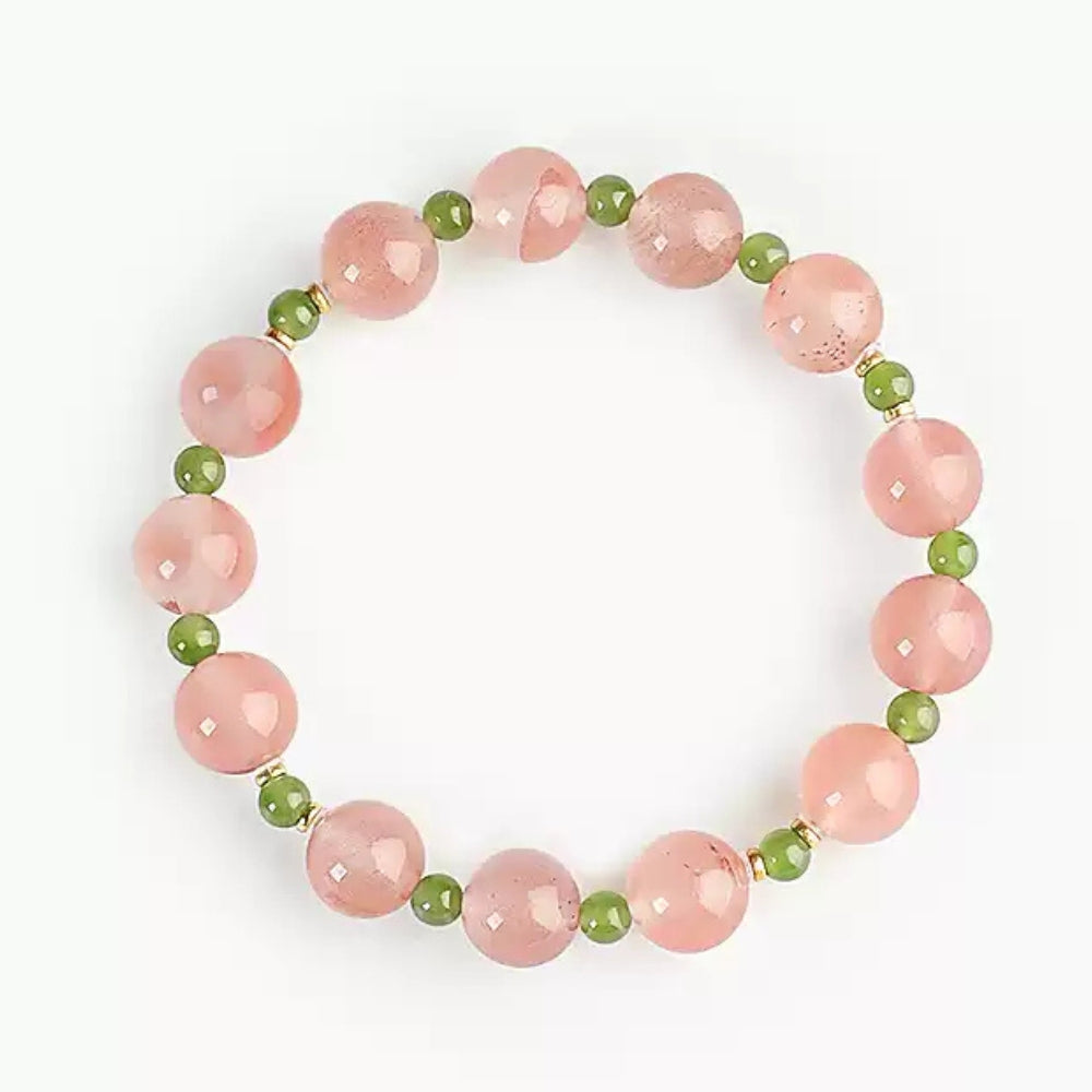Natural Nanhong Agate and Green Jade Beaded Bracelet（fire）