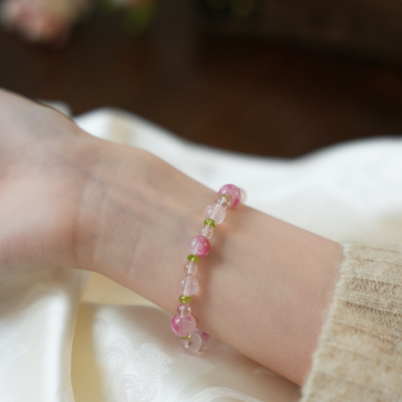 Heart's Journey · Natural Rhodonite, Rose Quartz & Peridot Bracelet: Healing, Love & Vitality