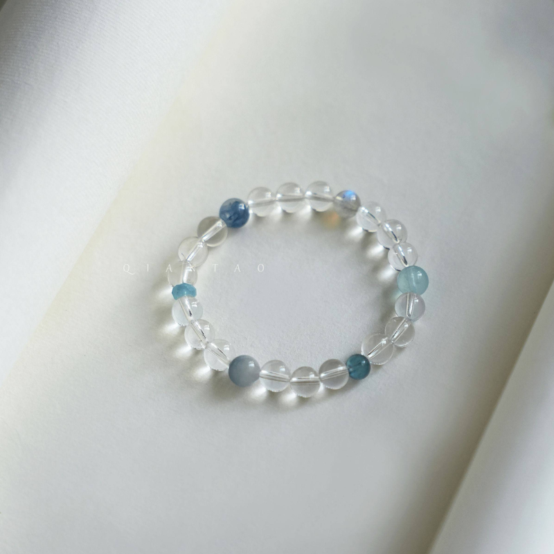 Midsummer Blue · Original High-Clarity Clear Quartz & Aquamarine Bracelet: Coolness & Serenity