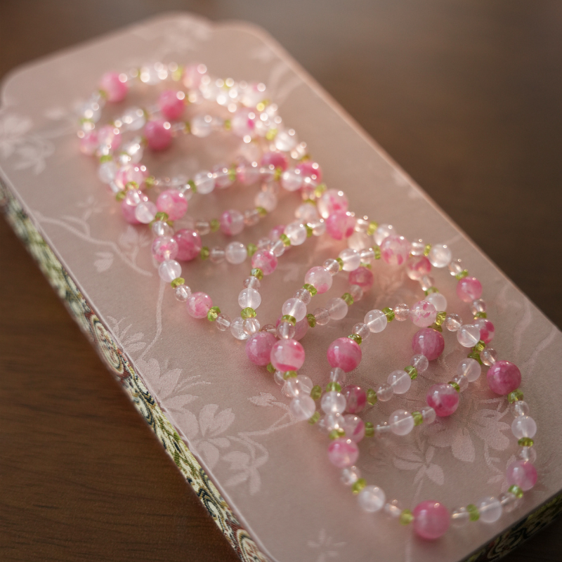 Heart's Journey · Natural Rhodonite, Rose Quartz & Peridot Bracelet: Healing, Love & Vitality