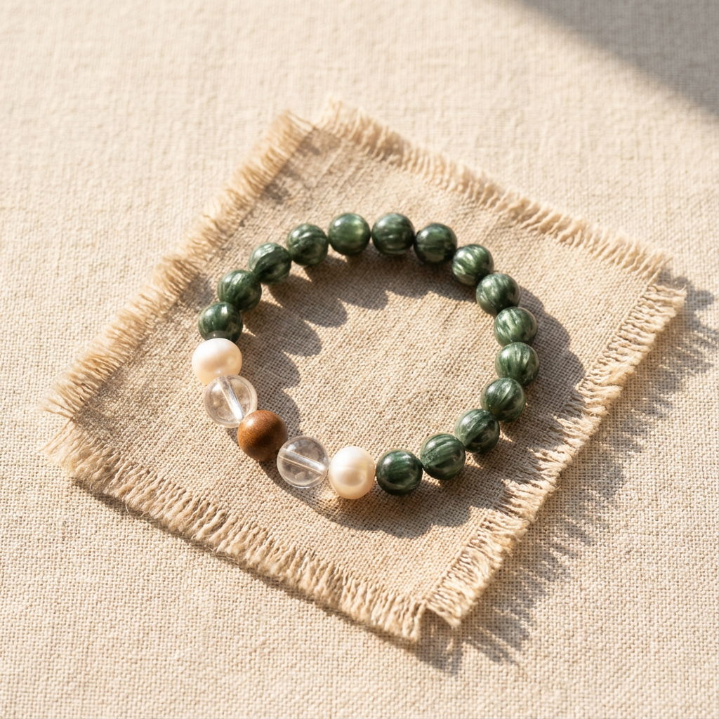 Feng Shui Wood Element Bracelet: Seraphinite & Tibetan Incense | Jiangnan Elegance with Pearl & Quartz Healing Jewelry