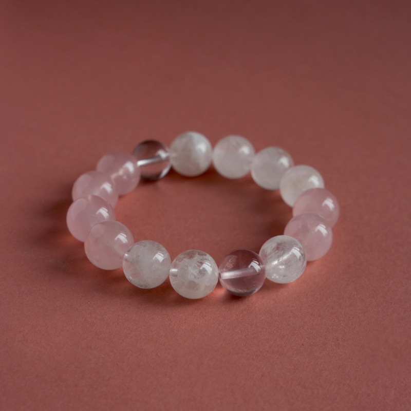 "Xi Zi" Original 11mm Madagascar Rose Quartz & Snow Phantom Bracelet - Relationship Luck & Self-Love Healing Crystal Gift | Independent Women Jewelry