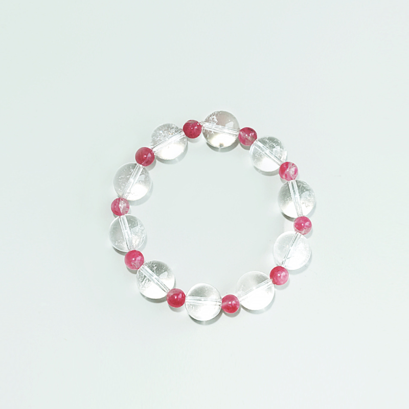 "Treading on Snow" Original 12mm High Ice Azeztulite & Rhodonite Bracelet - Fire Element Healing Crystal for Wealth, Emotional Balance, and Real Love | Rose Stone Jewelry