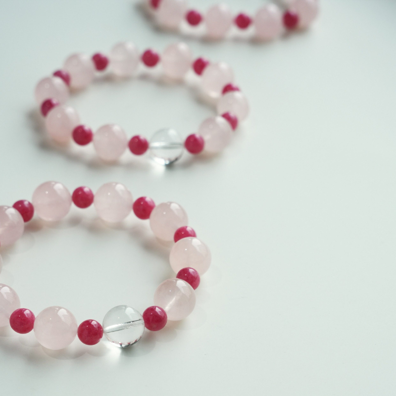 "Fu Yao" Original Chinese Style 12mm Rhodonite & Rose Quartz Bracelet - Fire Element Healing Crystal for Emotional Balance, Boundaries, and Real Love | Rose Stone Jewelry