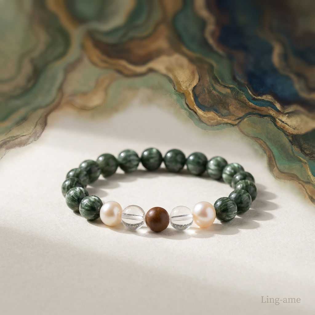 Feng Shui Wood Element Bracelet: Seraphinite & Tibetan Incense | Jiangnan Elegance with Pearl & Quartz Healing Jewelry