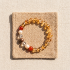 Heartland · Deep Earth Golden Rutilated Quartz & Red Agate Bracelet with Pearl & Handcrafted Tibetan Incense