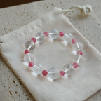 "Treading on Snow" Original 12mm High Ice Azeztulite & Rhodonite Bracelet - Fire Element Healing Crystal for Wealth, Emotional Balance, and Real Love | Rose Stone Jewelry