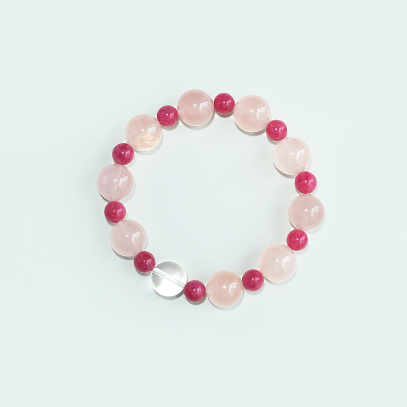 "Fu Yao" Original Chinese Style 12mm Rhodonite & Rose Quartz Bracelet - Fire Element Healing Crystal for Emotional Balance, Boundaries, and Real Love | Rose Stone Jewelry