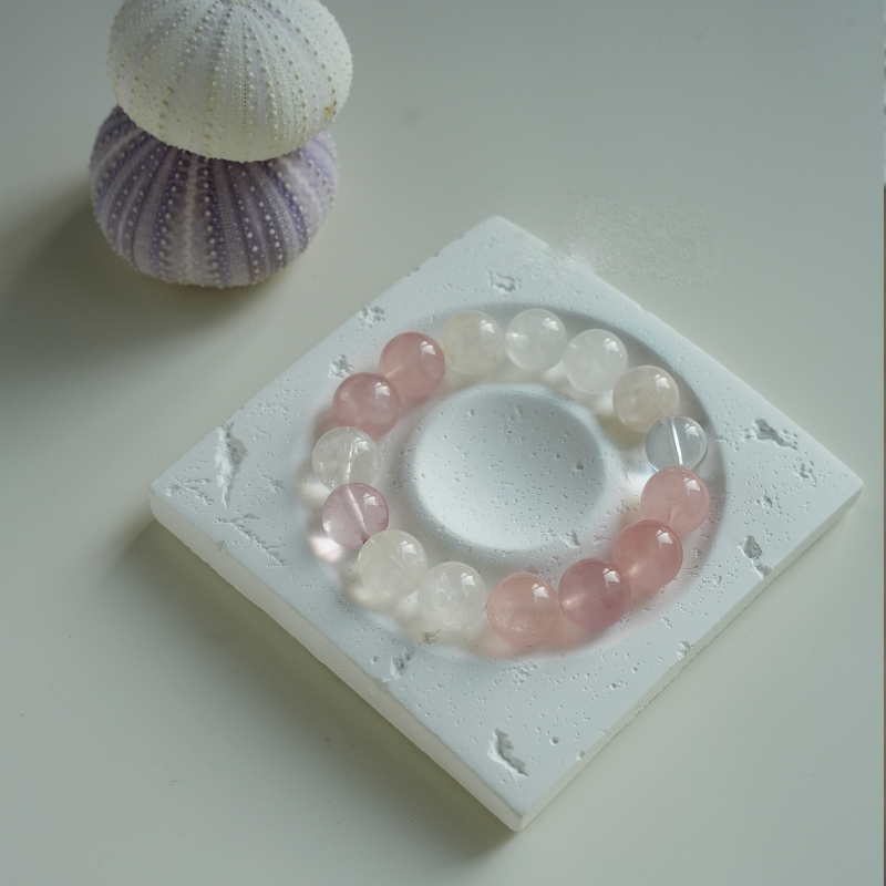"Xi Zi" Original 11mm Madagascar Rose Quartz & Snow Phantom Bracelet - Relationship Luck & Self-Love Healing Crystal Gift | Independent Women Jewelry