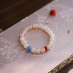 "Hua Ying Chun Shi" New Chinese Style Pink Chalcedony Bracelet with 8mm Kyanite | Natural Healing Crystal Beaded Jewelry