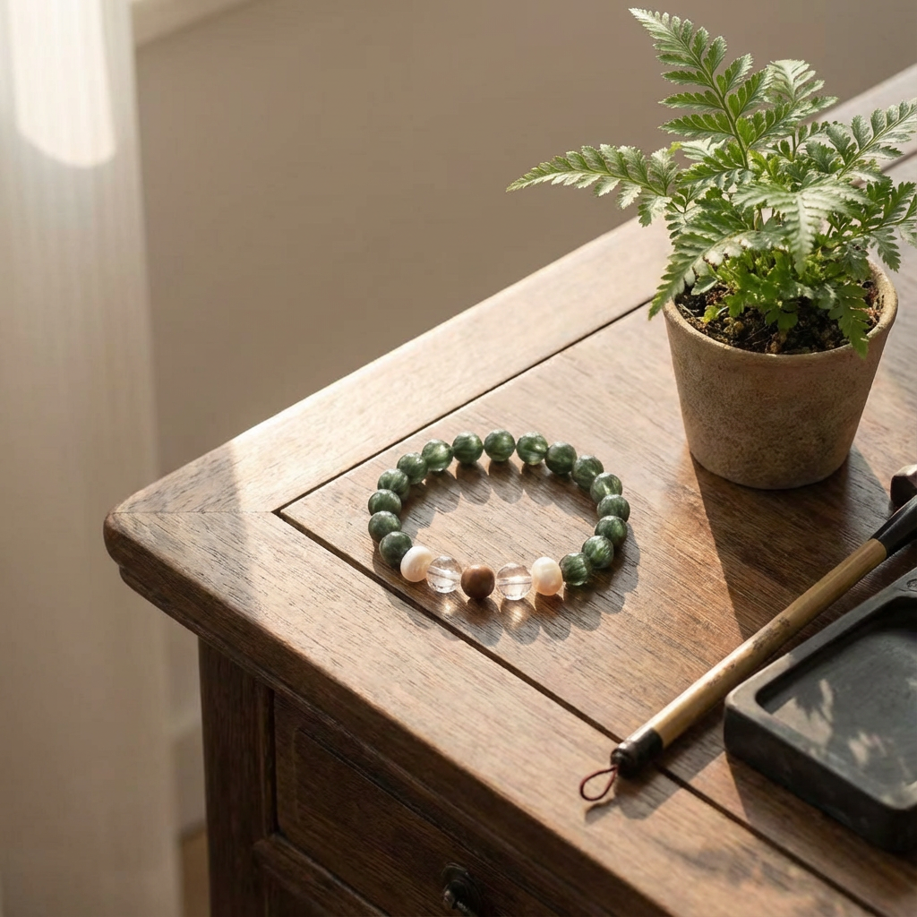 Feng Shui Wood Element Bracelet: Seraphinite & Tibetan Incense | Jiangnan Elegance with Pearl & Quartz Healing Jewelry
