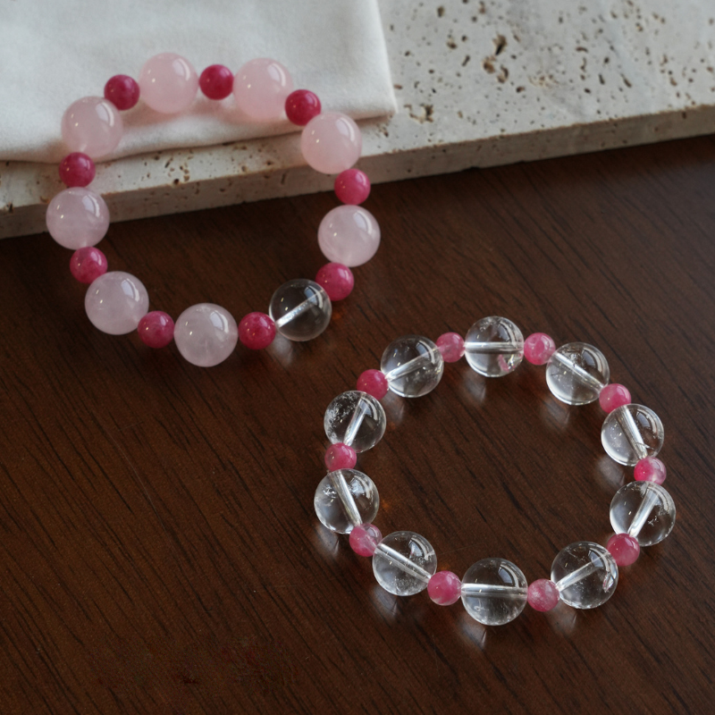 "Fu Yao" Original Chinese Style 12mm Rhodonite & Rose Quartz Bracelet - Fire Element Healing Crystal for Emotional Balance, Boundaries, and Real Love | Rose Stone Jewelry